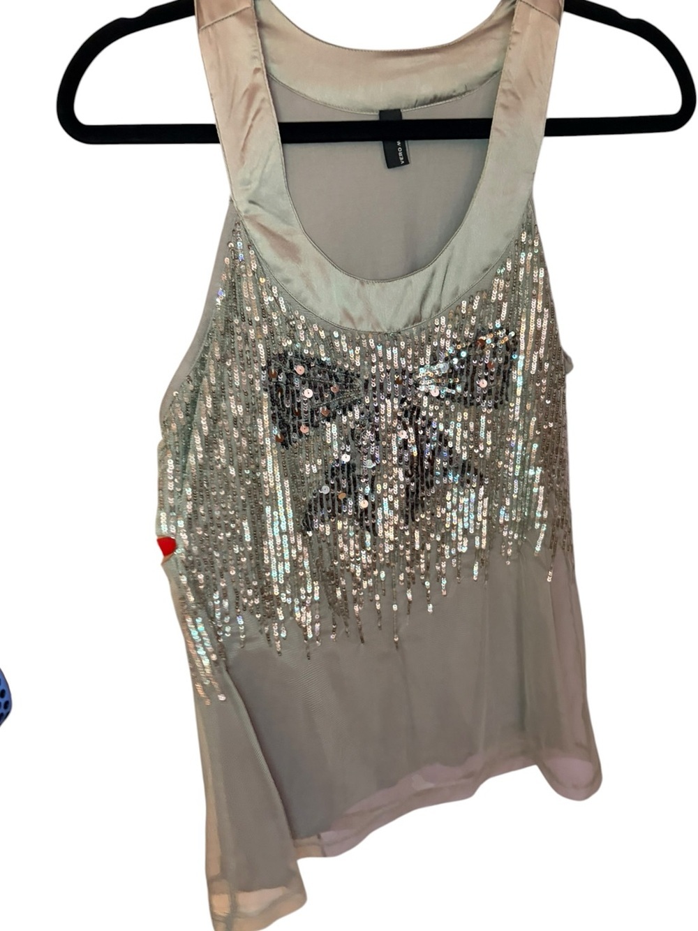 Vero Moda Silver Sequin Draped Tank Top with “Bow”